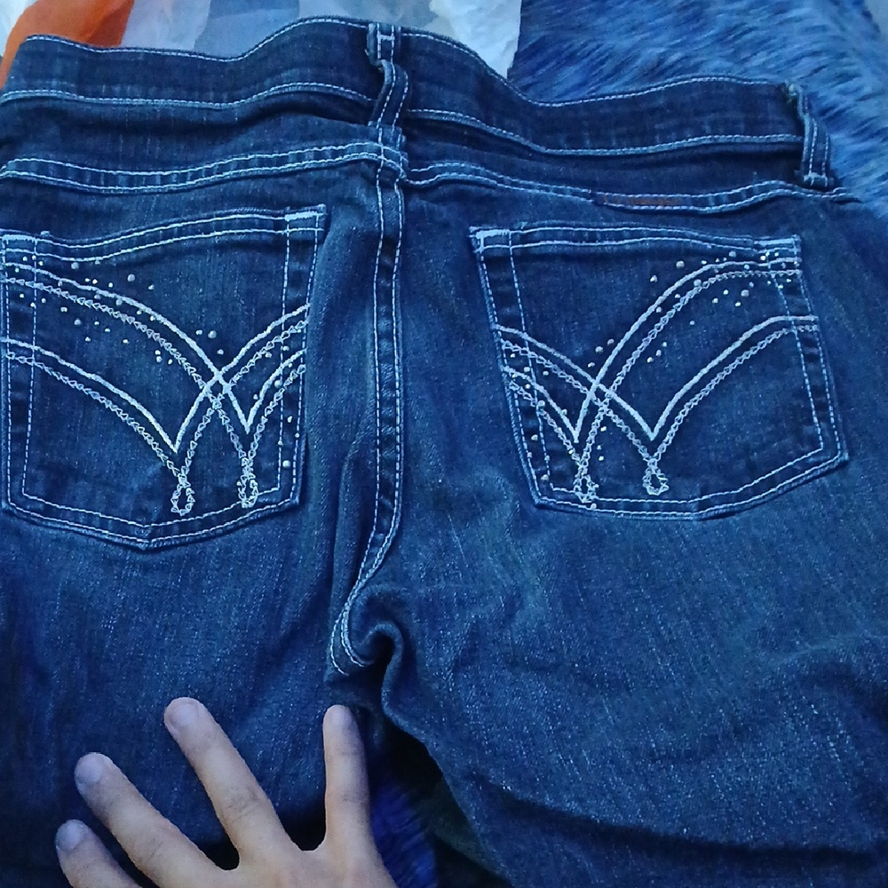Blue Boot Cut Jeans with Decorative Stitching